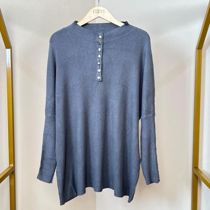 Coovi Folly Tunik Oversize Gold Button - Atasan Tunik Wanita Lengan Panjang Polos Knitwear Rajut