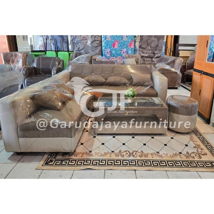 SOFA LETTER L/SOFA L/SOFA SUDUT MINIMALIS/SOFA TAMU MODEL L/SOFA RUANG TAMU LENGKAP MEJA DAN STOOL
