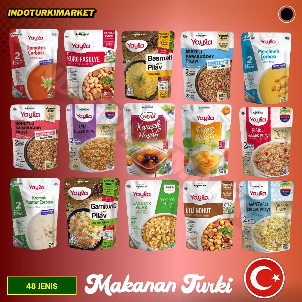 

MAKANAN TURKI SIAP SAJI - HAZIR TURK YEMEKLERI - FASULYE MERCIMEK YOGURT SALÇA ÇORBA MAKARNA TARHANA