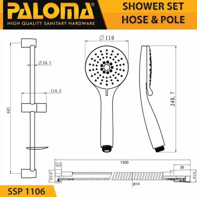 SHOWER SET PALOMA SSP 1106 TIANG HANDSHOWER KAMAR MANDI