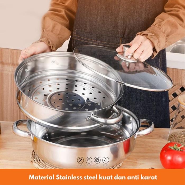 Qme Panci Steamer Kukus Stainless 4 Tingkat / Panci Steamer / Panci Steamer Kukus Stainless Steel