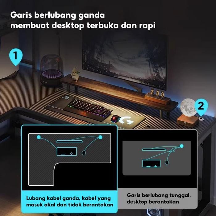 (Expert) Meja Gaming Karbon Serat / Meja Gaming Type L /Meja Komputer Aesthetic