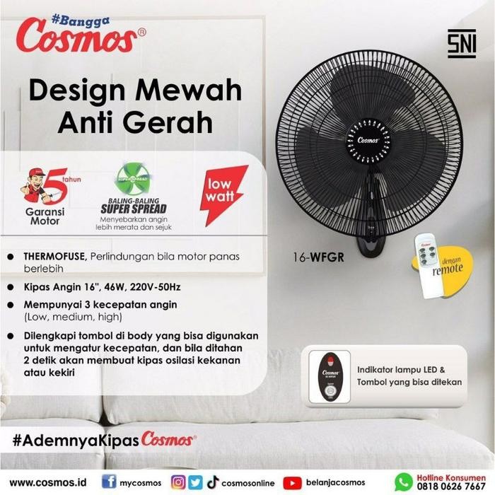 Kipas Angin Dinding Cosmos Remote Control 16WFGR - Wall Fan Cosmos 16 inch Remote Control 16WFCR