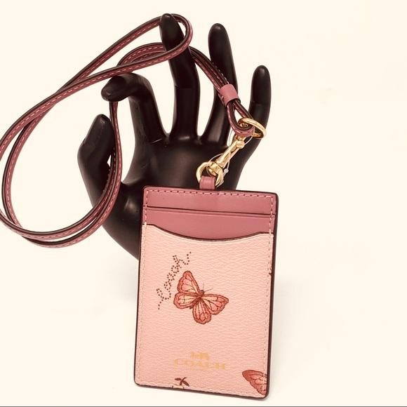 

Ready- Coachh Ch Id Holder Card Lanyard Original - Pink Butterfly Rb