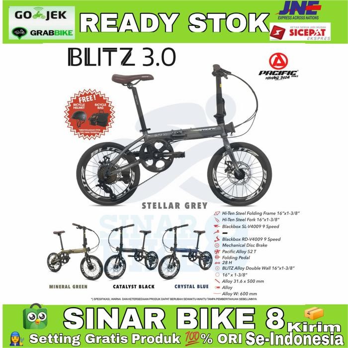 Sepeda Lipat 16 Inch Pacific Blitz 3.0 9 Speed Rem Disc Brake