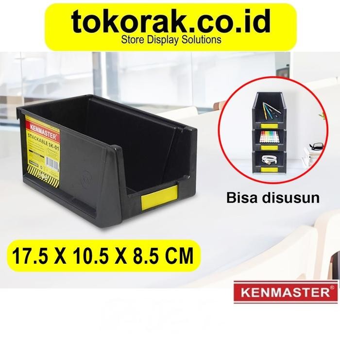 KENMASTER KOTAK PLASTIK STACKABLE HITAM SK01 RAK SUSUN TINGKAT STORAGE BOX JOLLY KOTAK SPARE PART