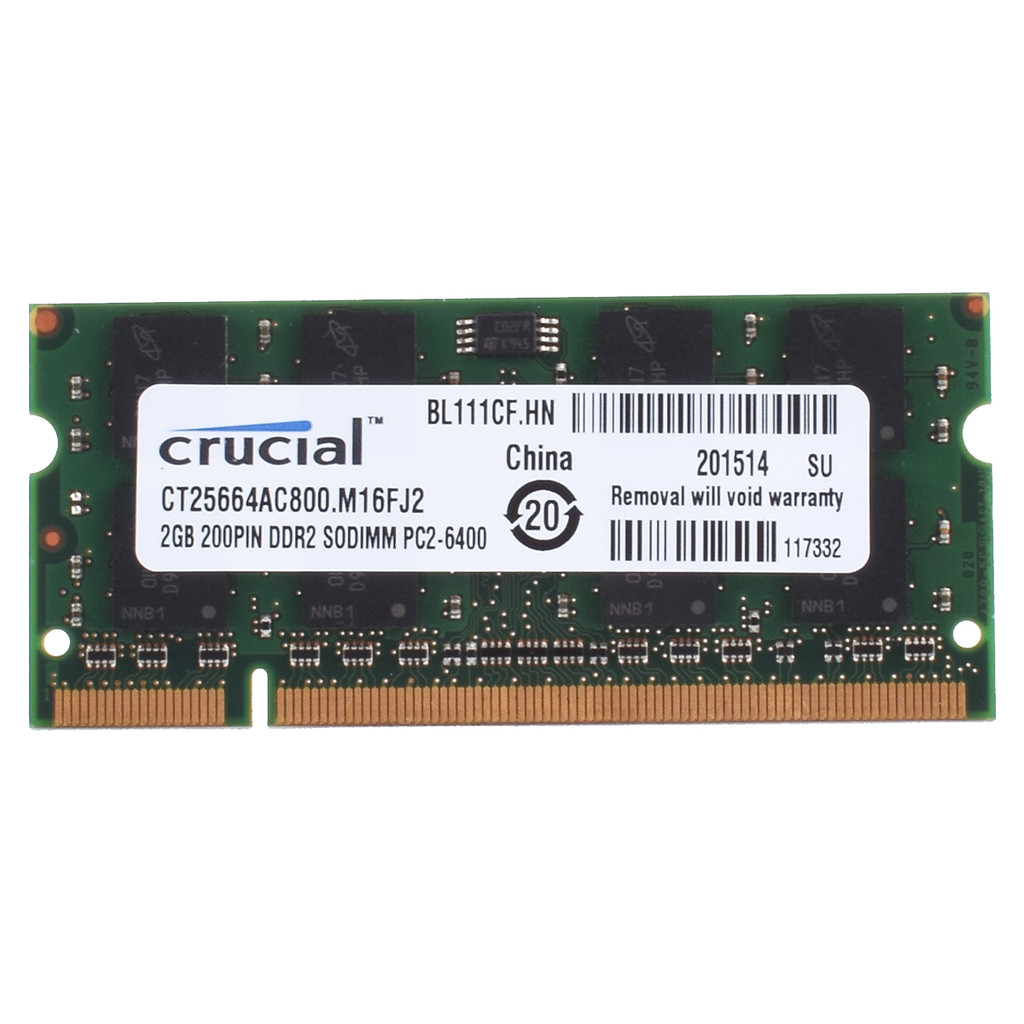 Crucial SODIMM DDR2 2GB Memory for Laptop RAM 533mhz(PC2-4200)/667Mhz(PC2-5300)/800mhz(PC2-6400)