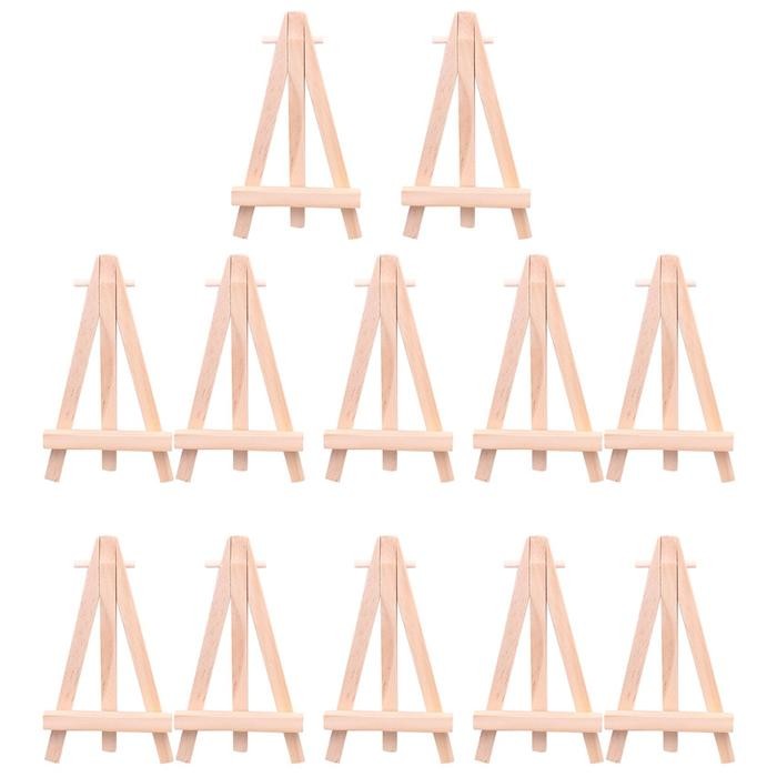 

TERLARIS! 12 Pack 5 Inch Mini Wood Display Easel Natural Wooden Tripod Holder Stand For Displaying