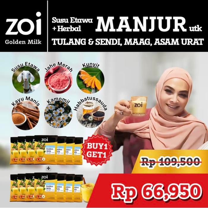 

New [Beli 7 Dapat 14 Sachet] ZOI GOLDEN MILK Susu Herbal Susu Sehat Susu Kambing, Jahe dan Kunyit -