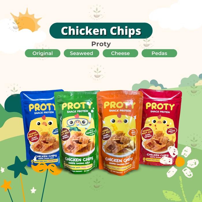 

New PROTY Chicken Chips - Keripik Daging Ayam Krispi - Snack Cemilan Protein Sehat 18 gr - Non MSG,