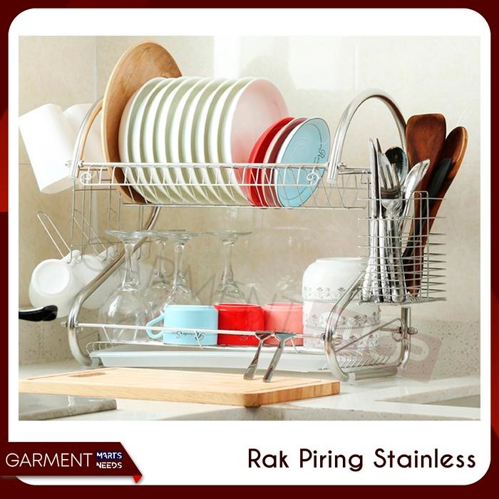 Rak Piring Stainless 2 Susun Anti Karat Peralatan Dapur Besar Buah