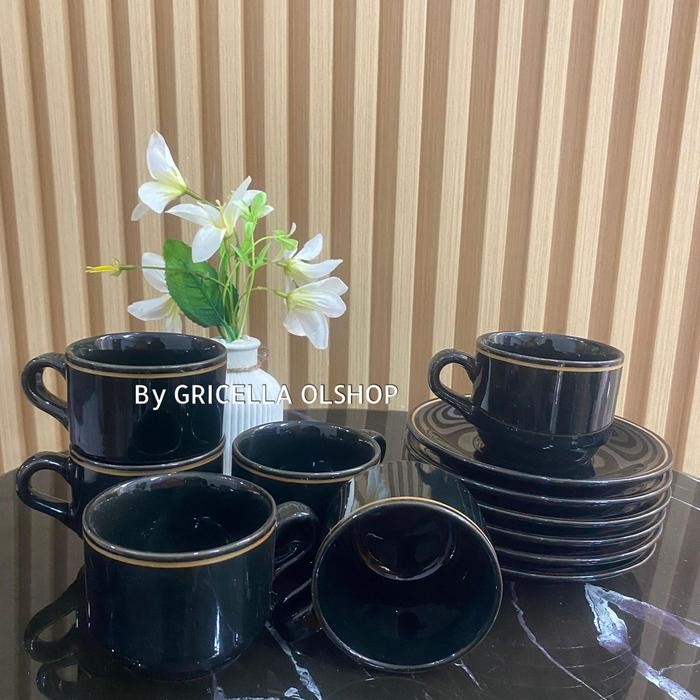 NEW 1 SET GELAS KERAMIK MEWAH ISI 12 PCS / SET CANGKIR KOPI LUCKY / SET CANGKIR KERAMIK POLOS ISI 12