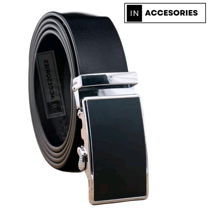 IKAT PINGGANG RELL PRIA HITAM BAHAN KULIT PU - Belt Gesper Besi Sabuk Merah