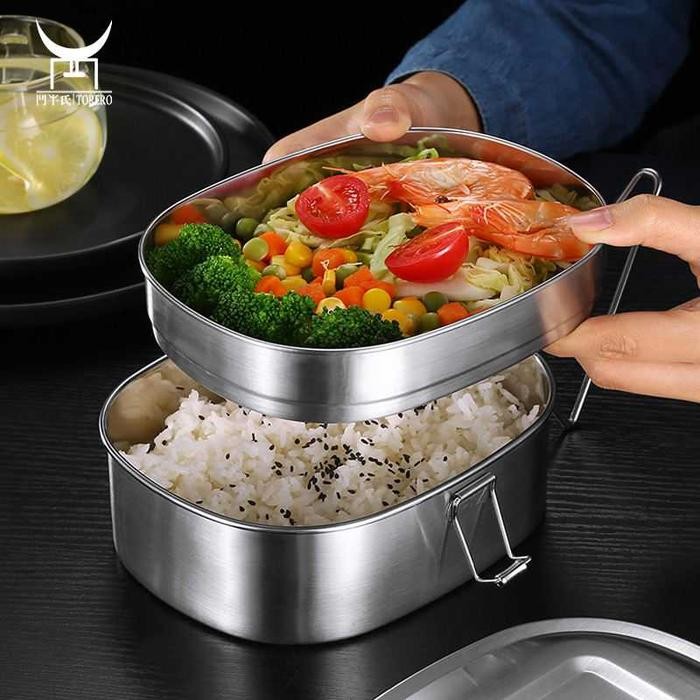 Lunch Box Untuk Suami 2 Susun Kotak Makan Stainless Steel Tempat Bekal Anti Tumpah 950ml Material