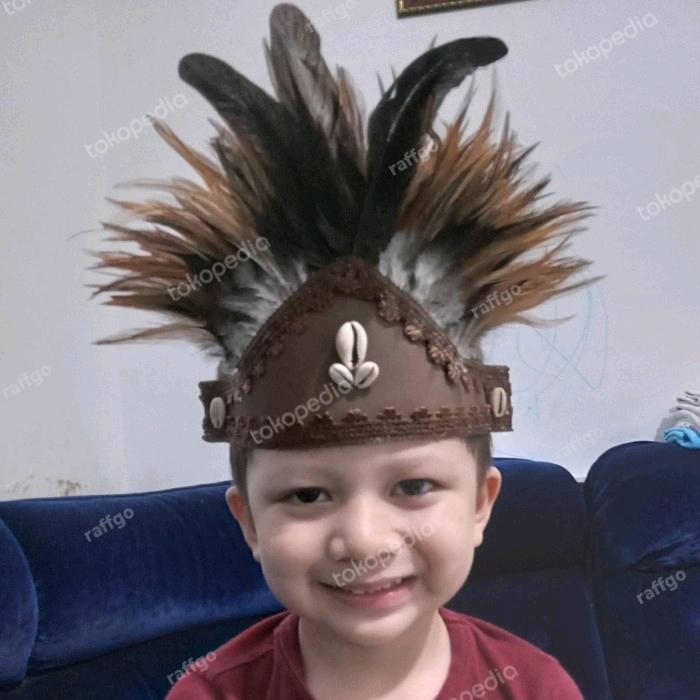 topi adat papua / topi bulu ayam papua/ topi tari anak