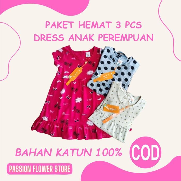 paket hemat dress reguler Passion Flower ( Fashion nyaman untuk kesayangan ) Paket Bahagia 3pcs Anak