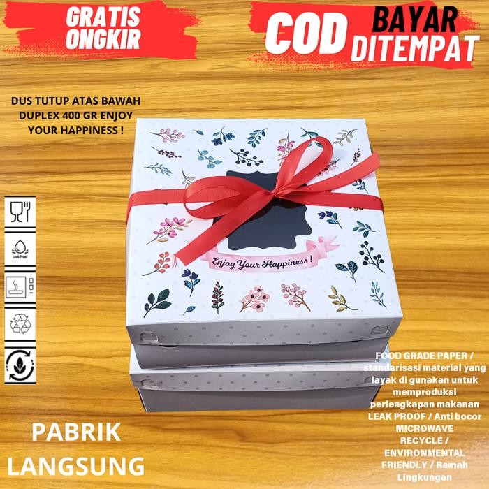 LAWRENCE Box Dus Kotak Kue / Dus Nasi / Dus Catring Motif Bunga Premium Jendela Duplex 400 gram +