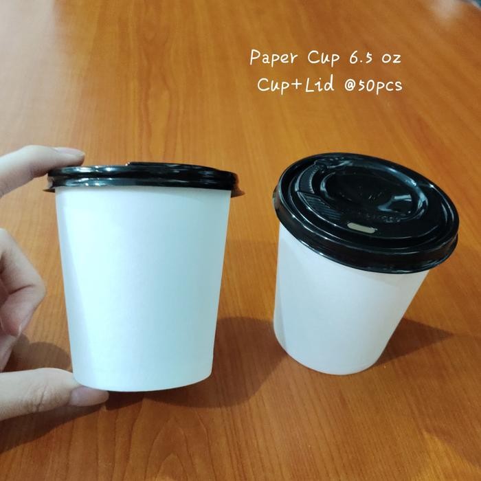 Gelas Kertas Kopi / Paper Cup Coffee Polos 6.5 Oz + Tutup