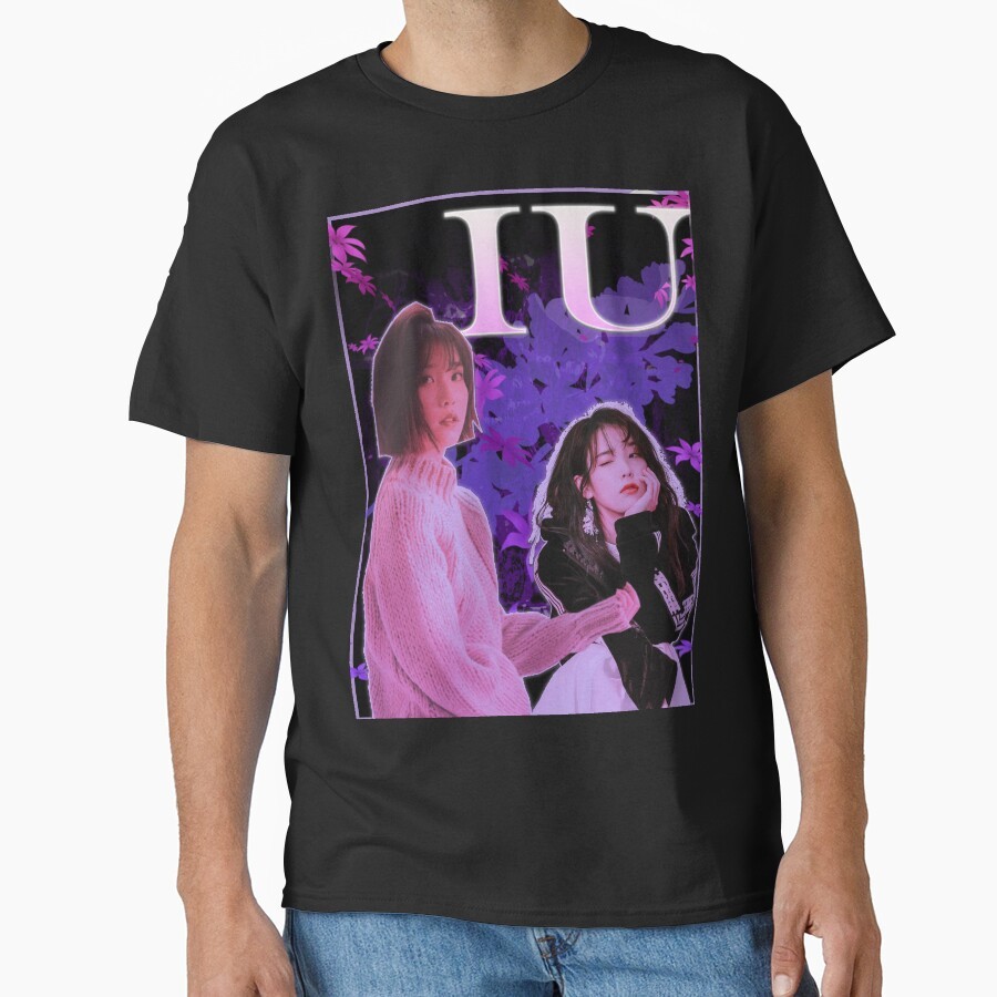 IU Vintage T-Shirt, IU Shirt, IU Tee, KPOP Shirt Klasik T-Shirt Kaos Leher Bulat Unisex, Unik Kreati