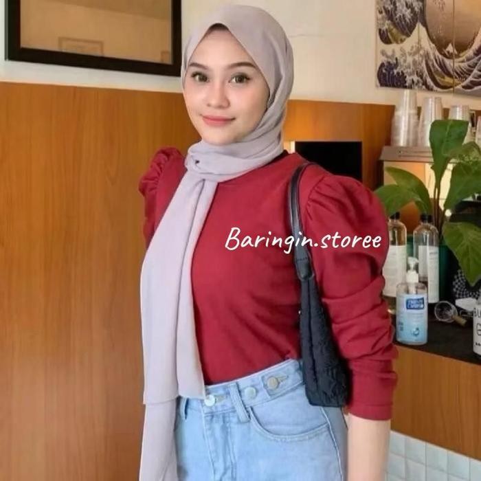 (Expert) blouse waffle puffy lengan balon wanita/ blouse korean kekinian