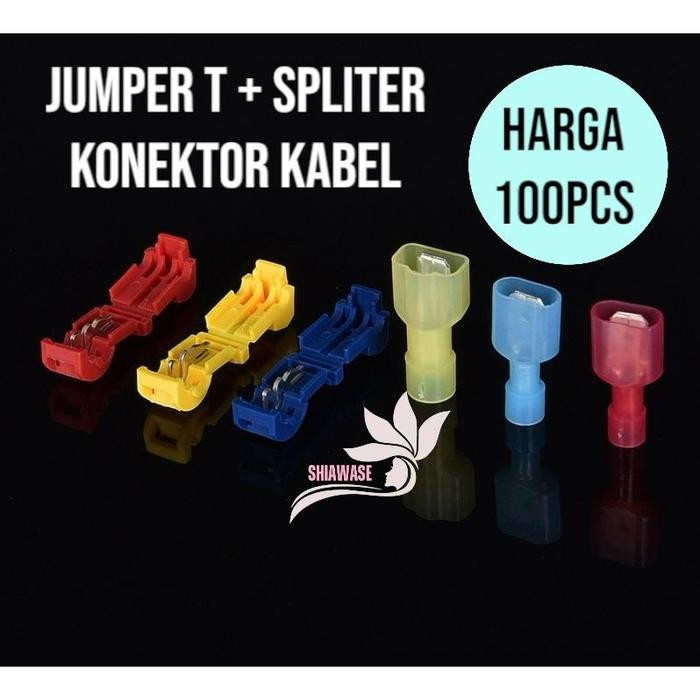 100PCS konektor jumper kabel listrik/konektor kabel jumper T set/jumper T merah biru kuning