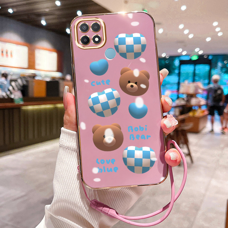Casing Hp Untuk OPPO A15 A15s A35 Case Casing Beruang Cinta HP Cesing Silikon Softcase disepuh tali 