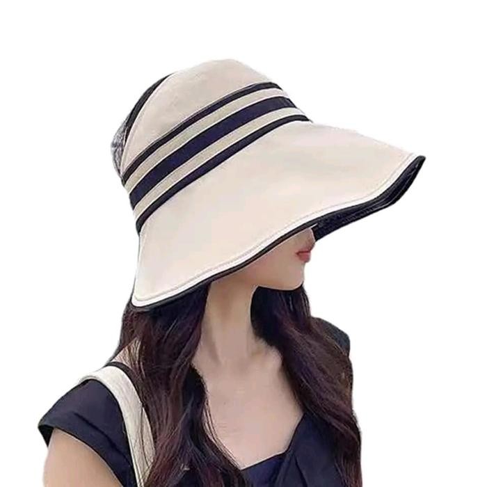 Topi Pantai Wanita Kombinasi Lis Topi Pantai Anti Uv Lebar