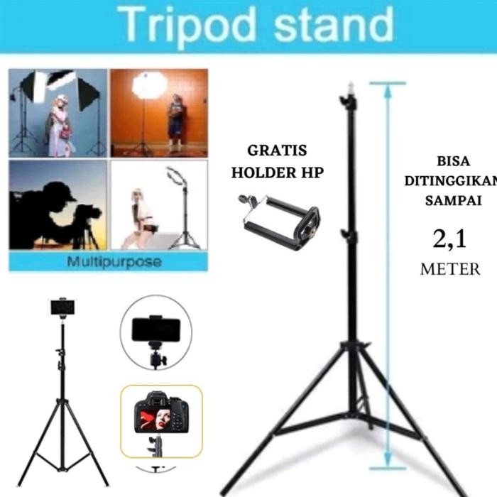 TRIPOD STAND 2 Meter Kokoh, 210cm. kualitas Bagus Free Holder U utk HP