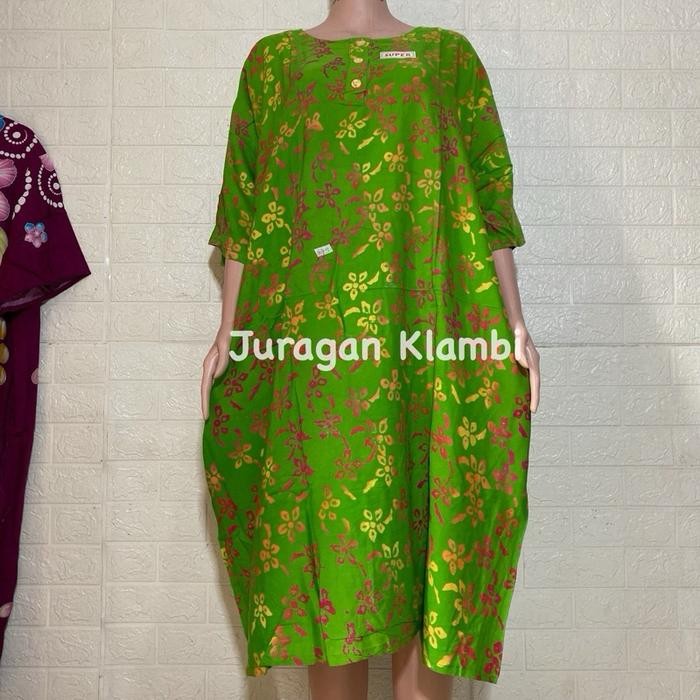15ED Daster L5 Jumbo Ld 150 Kencana Ungu Batik Cap Label Hitam Busui Kancing Nyaman Wanita