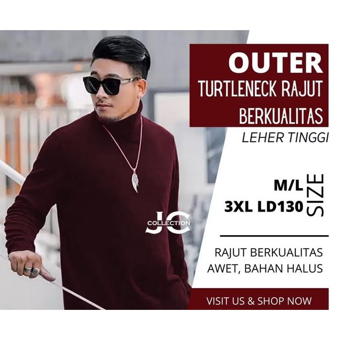 Jumbo Sweater Tangan Panjang Pria Turtleneck Rajut Fit Xxl+