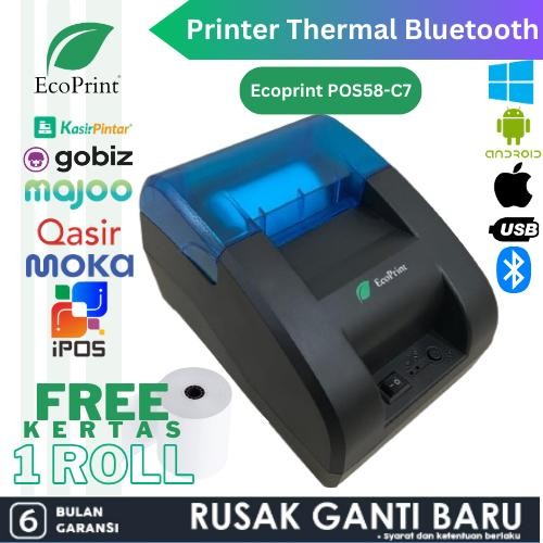 

DKF9 Printer Bluetooth Kasir Ecoprint Pos58 Support Cash Drawer [Usb+Bt]