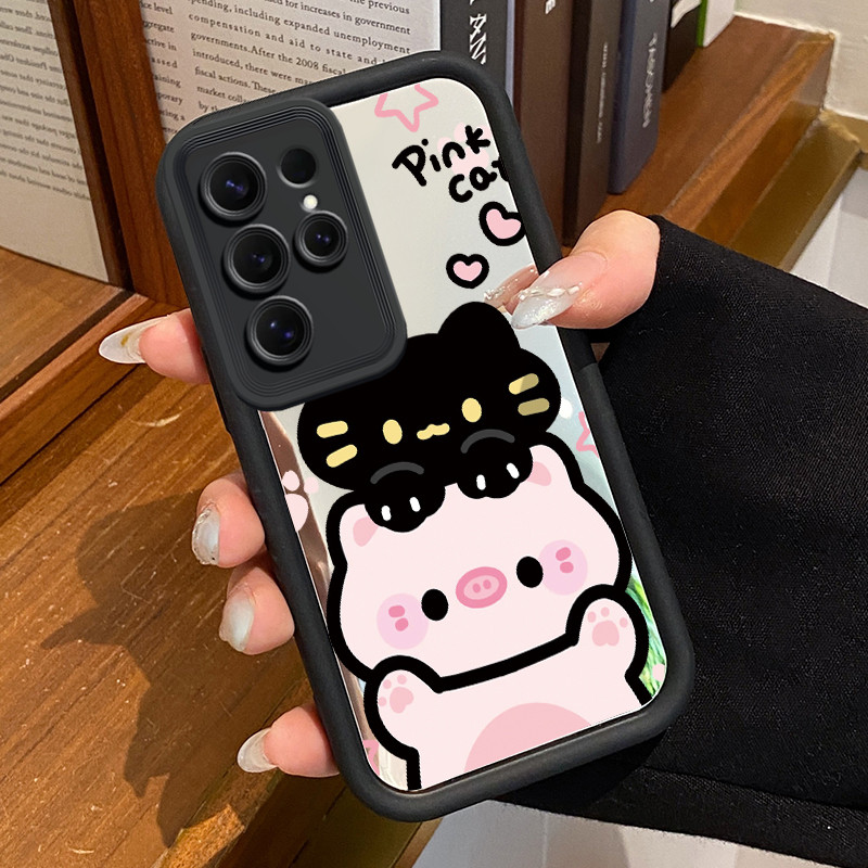 Casing Hp Untuk Samsung S25 Ultra Case Casing HP pola Anjing dan babi Kesing Cesing cermin Kasing Si