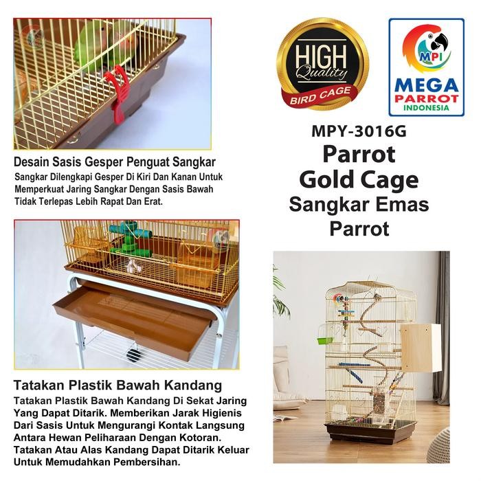 Kandang / Sangkar Emas Parrot Mpy-3016G ( Gold Chrome )
