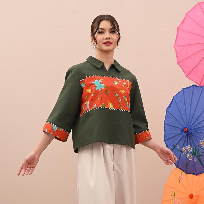 NONA RARA - Winda Tulis Betawi T4243, Baju kerja batik blouse wanita modern *