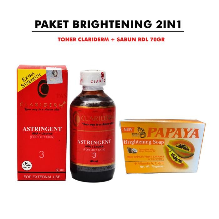 M4R7 Paket 2In1 Clariderm Astringent Alkohol No 3 Original Plus Rdl Papaya Brightening Soap