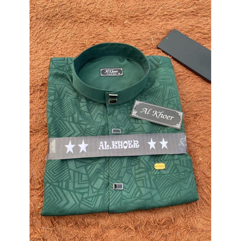 Kemko sultan warna hijau murah bahan embos lengan panjang kancing jepret