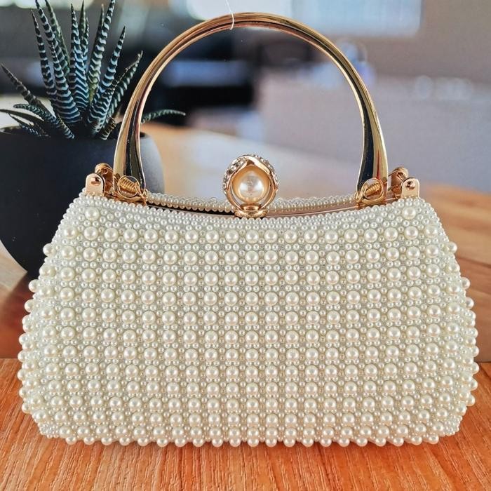 Tas Kondangan Wanita Dompet Pesta Lokal Mewah Mutiara Premium Elegan Terbaru Pengantin Putih