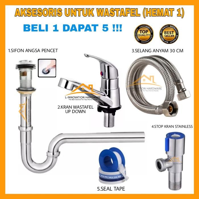 Paket Kran Air Wastafel Cuci Tangan Keran Shower Selang Anyam Stainles