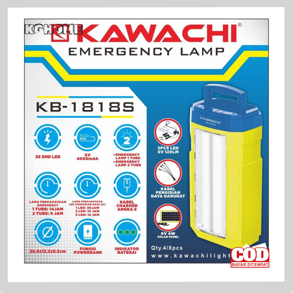 Lampu Emergency / Lampu Darurat / Lampu Emergency Solar Panel baterai Lead Acid 6V 4000mAh tahan Hin