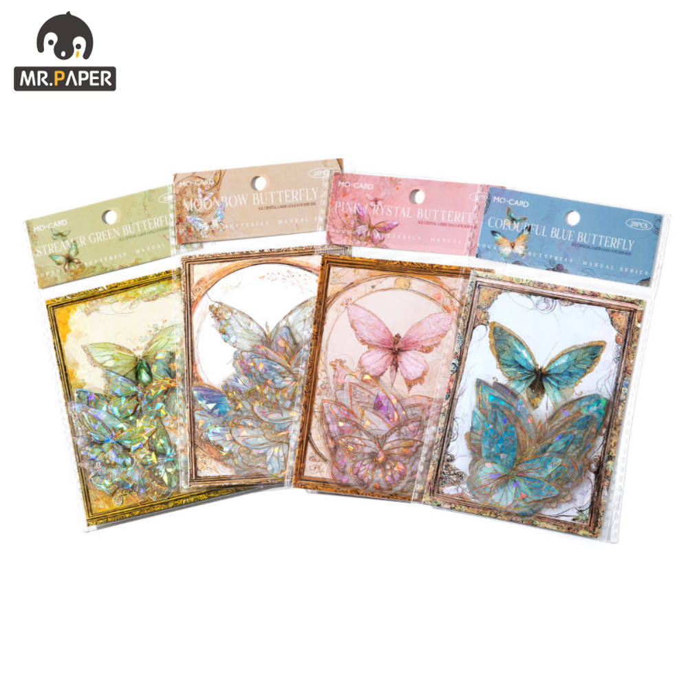 

Mr.Paper 4 Design PET Stickers Aesthetic INS Butterfly Theme Crystal Laser Gold Handbook DIY