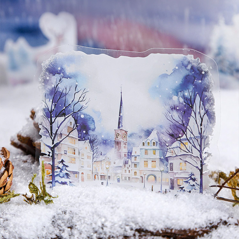 

6Style 10Pcs/bag Winter Landscape Theme Large Size PET Stickers DIY Handbook Scrapbook