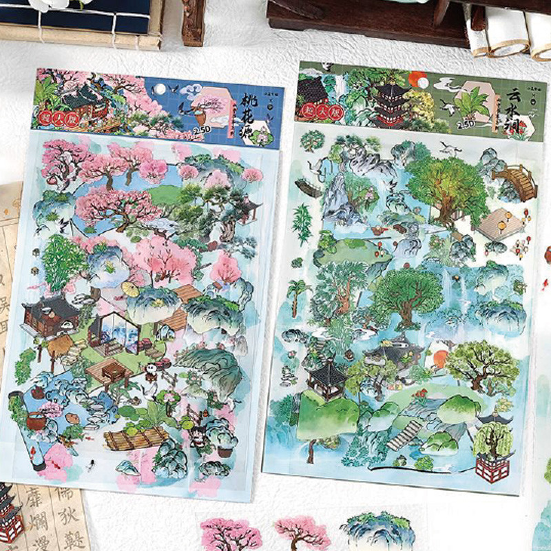 

8Pcs/bag sticker scene 2.5D scenery sticker Oversized DIY Sticker Highly Playable Sticker