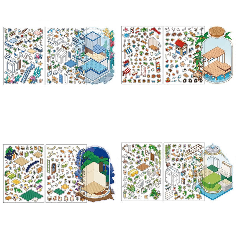 

12Pcs/bag sticker scene 2.5D scenery sticker DIY Sticker Highly Playable Sticker Stacking