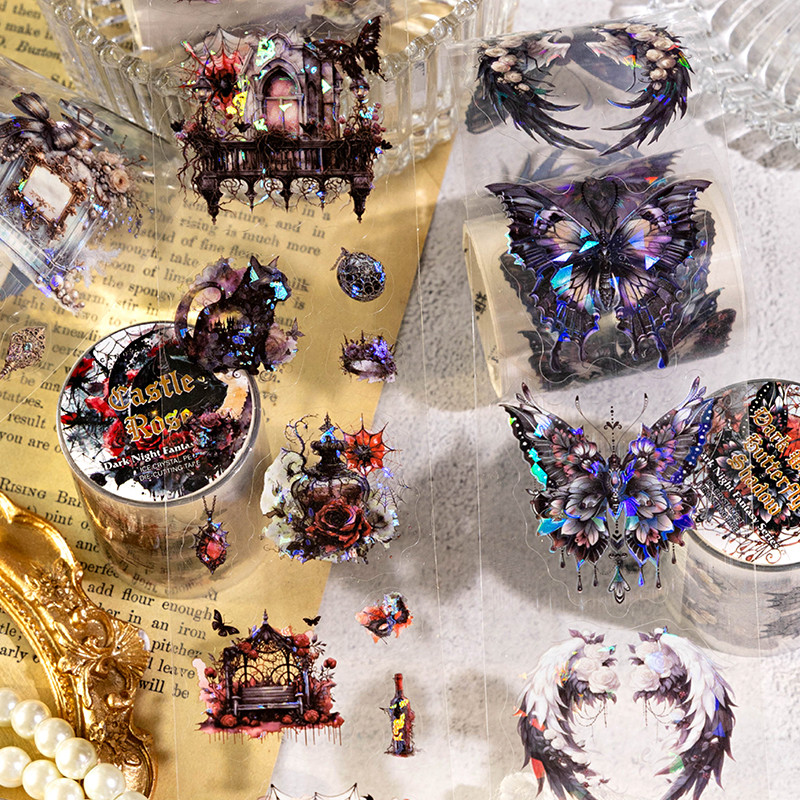 1Style 4Rolls/bag Ice Crystal PET Waterproof Durable Die Cut Tape DIY Handbook Scrapbook