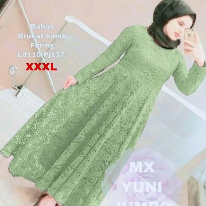 6H27 Gamis Brukat/Maxi Yuni Gamis Full Brukat/Asli Seper 3Xl/Jumbo Full Brukat Karet Muslim