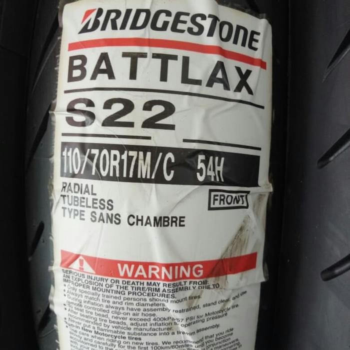 BAN LUAR BRIDGESTONE BATTLAX S 22 UKURAN 110/70-17 BATTLAX TUBELESS