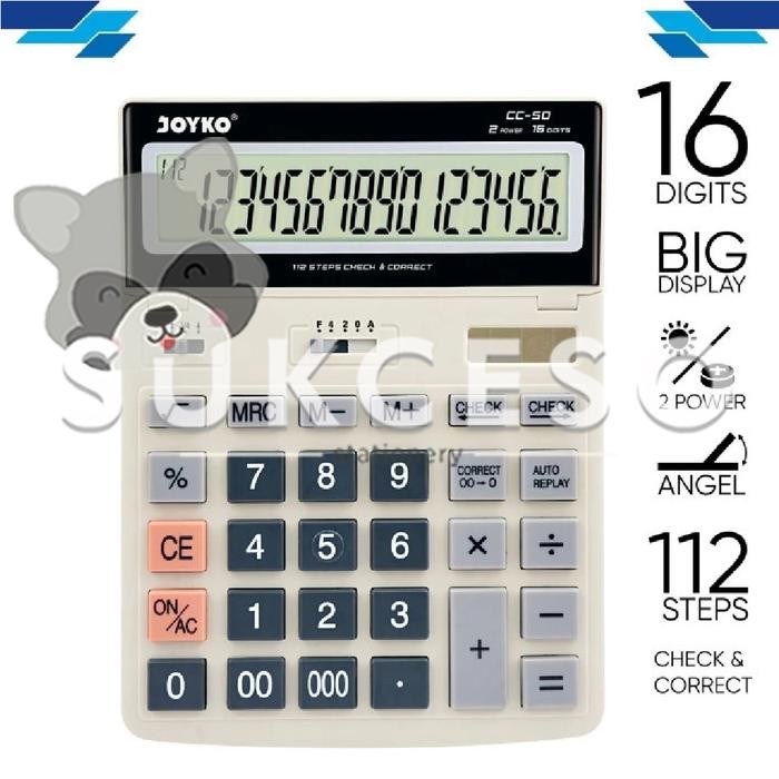 

JOYKO CALCULATOR CC-50 BIG DISPLAY16 DIGIT JUMBO CHECK & CORRECT 112 STEPS