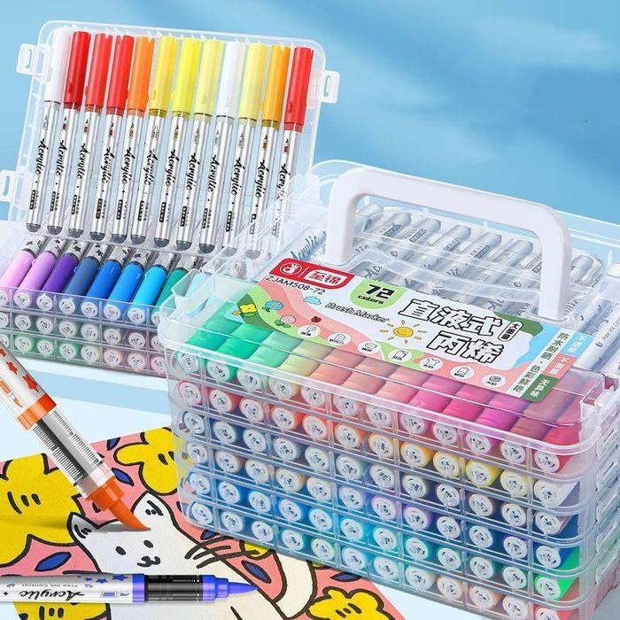 

Pen Pen Marker Akrilik Kapasitas Cair Kepala Lembut Besar Pen Penmarker Opak 60 Warna