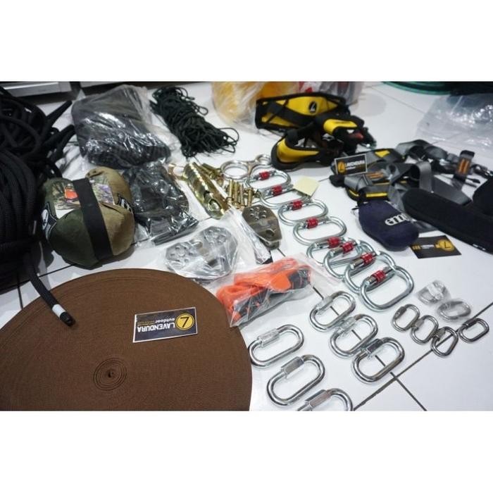 Termurah Paket lengkap mini flying fox anak paket outbound mini harness karmantel safety rescue
