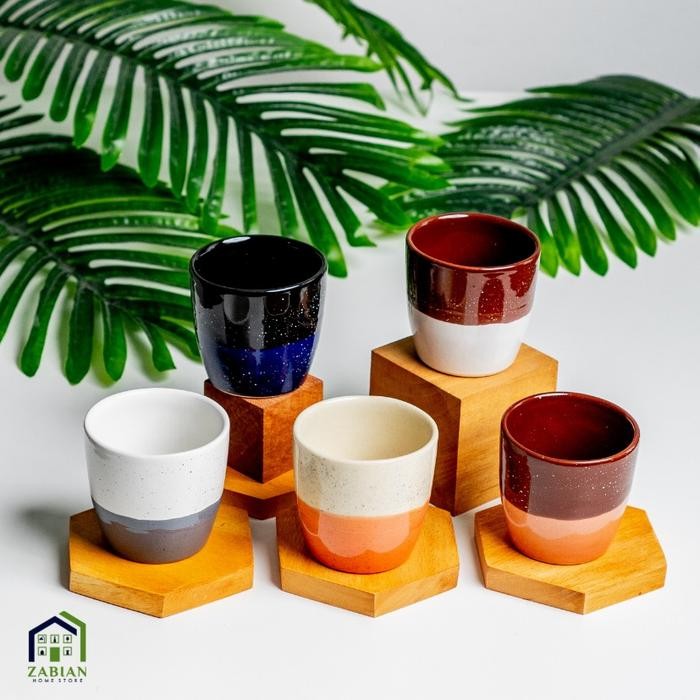ZABIAN - NAWA MUG GELAS KERAMIK TANPA HANDLE DUA WARNA UNTUK KOPI